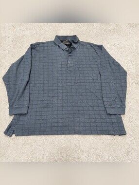 Greg Norman Men's Long Sleeve Polo Shirt XXL Blue gray block check pattern